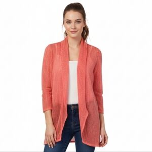 Ming Wang New Women's Coral Open-Front Sweater Cardigan Size‎ XS Designer Luxury